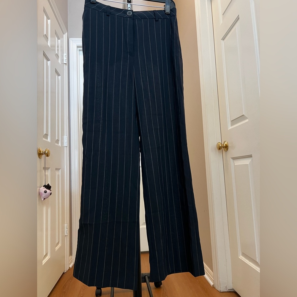 Akris Black/Brown Pinstripe Wide-Leg Trousers